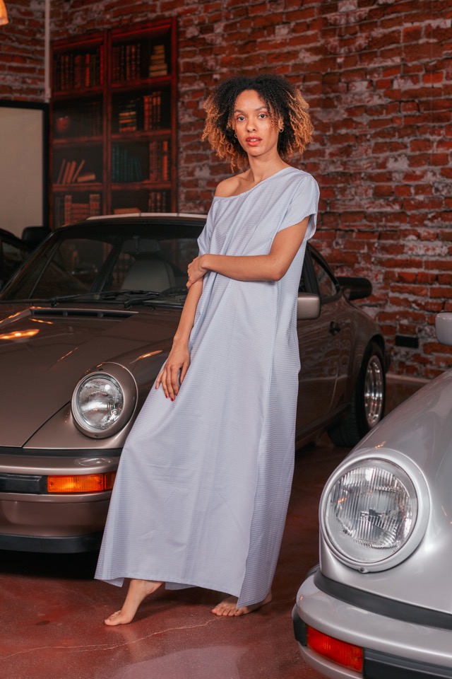 Robe Tropézienne - Bleue à Rayure Fines